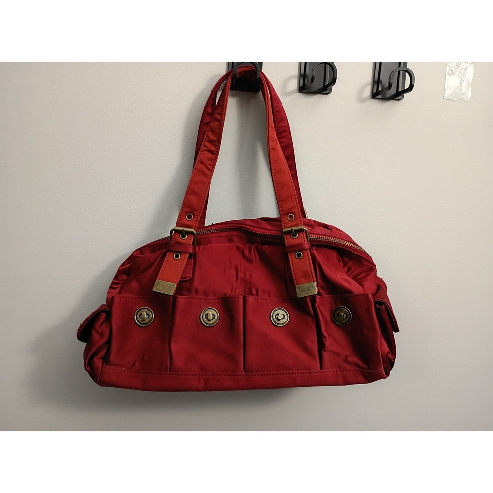 Cynthia Rowley Red Nylon Slouchy Y2K Shoulder Bag Utility Lock Pockets Steampunk
